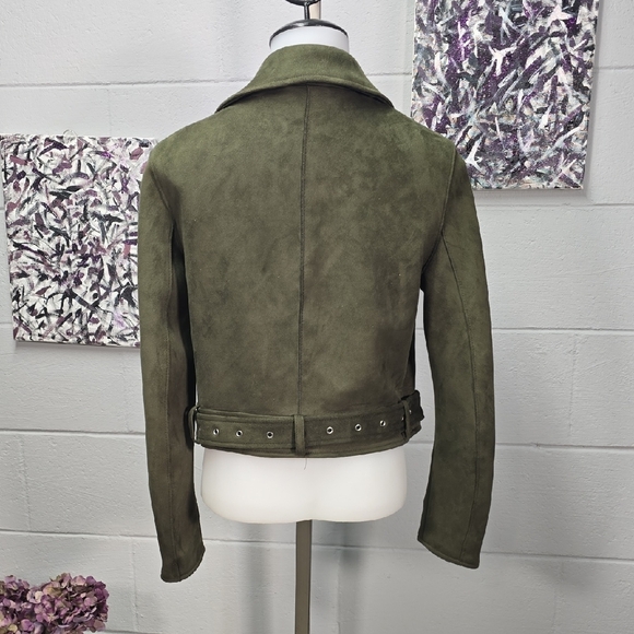 Zara Olive Green Suede Leather Jacket - Picture 8 of 12